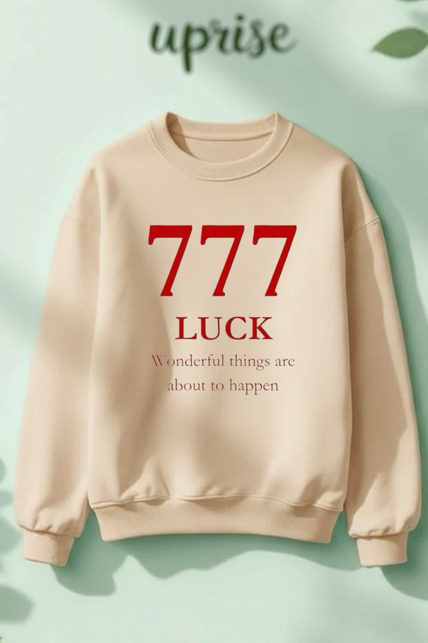 777 Luck مطبوع سويت شيرت قطني بثلاثة خيوط وياقة دائرية O قصة فضفاضة