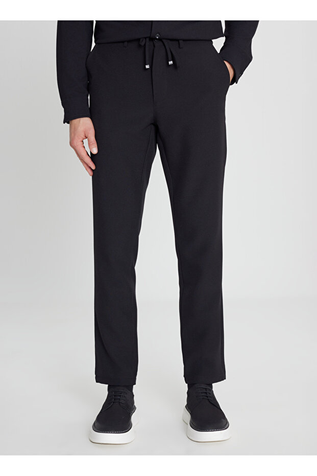 Tied Waist Regular Leg Slim Fit Black Men's Trousers Ace001252541_Syh