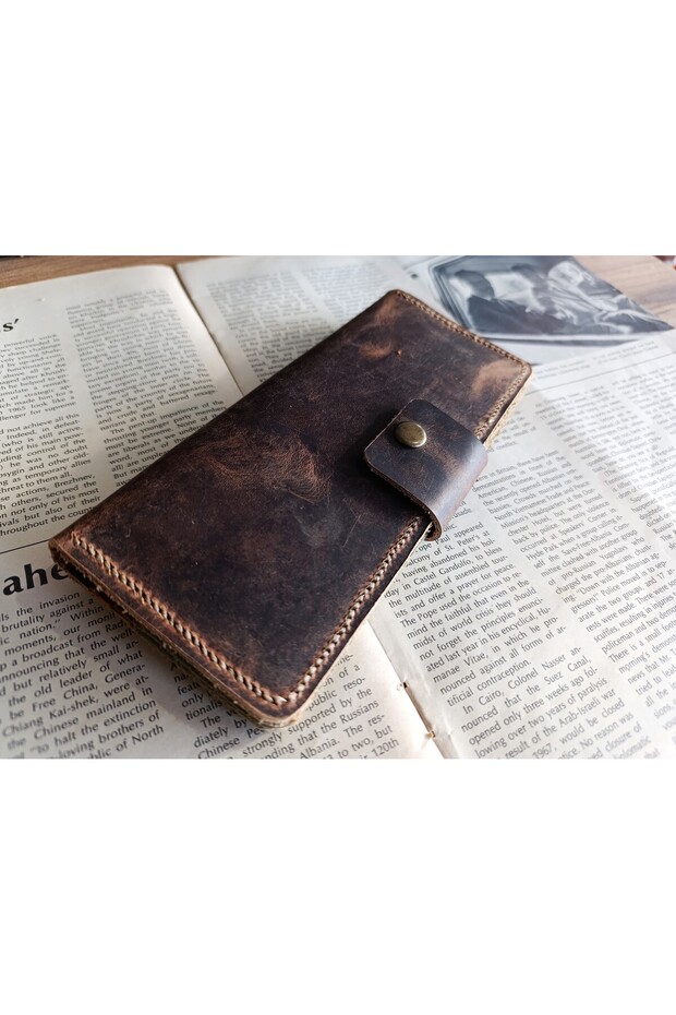 Cutting to Stitching Fully Handcrafted Real Leather Wallet 12 Cards 2 Compartments Space (19.4Cm*8.5Cm) Nul5