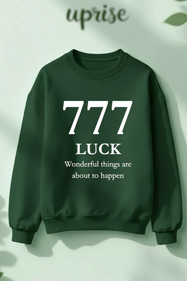 777 Luck مطبوع سويت شيرت قطني بثلاثة خيوط وياقة دائرية O قصة فضفاضة