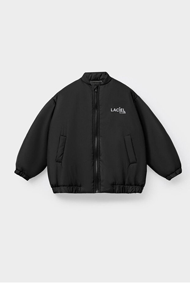 Unisex Children's Black Bomber Jacket – Zippered, Pockets, Relaxed Fit