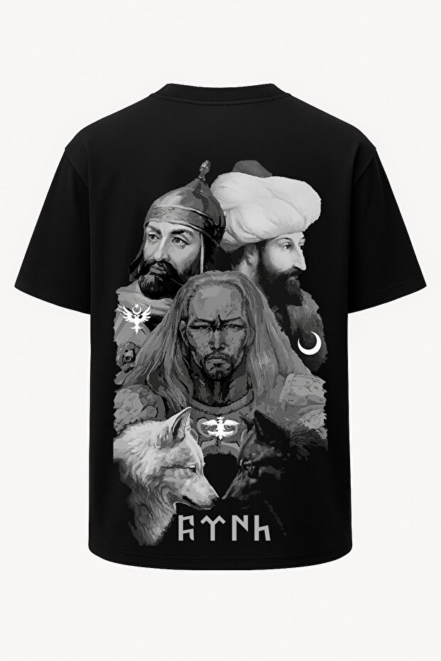 Oversized Turkish Rulers 2 - Attila Alparslan and Fatih Printed T-Shirt - Large Print - Wide Cut