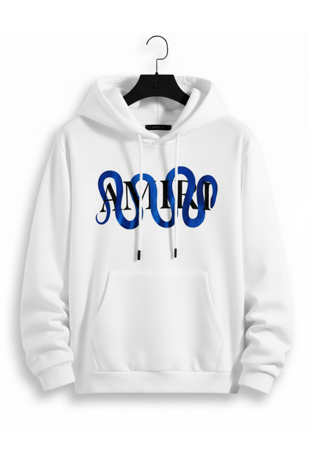 Kışlık Kalın Sweatshirt | Dolanan Yılan Baskılı Kapüşonlu Sweatshirt - 1