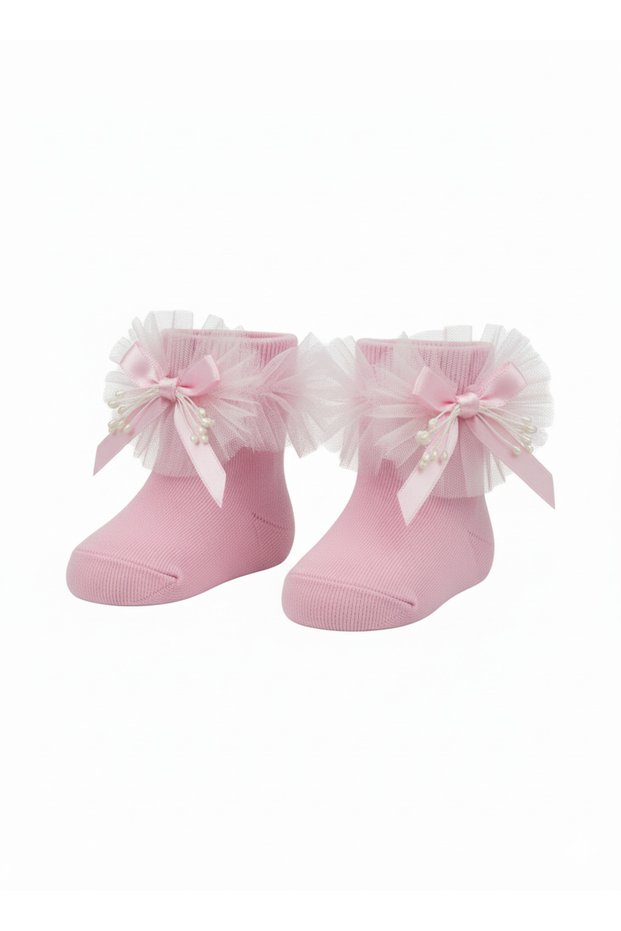 Ankle Length Ribbon and Tulle Detailed Baby Girl Socks