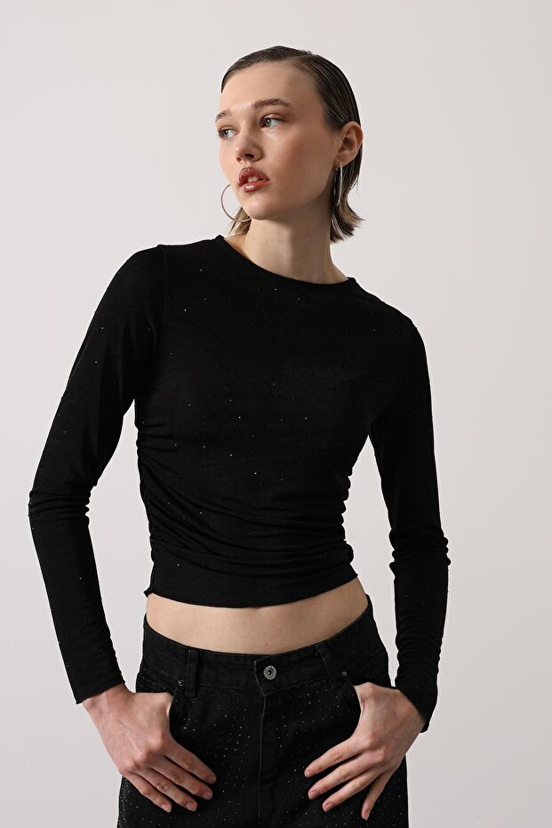 Stoned Drawstring Bodysuit Black - 2