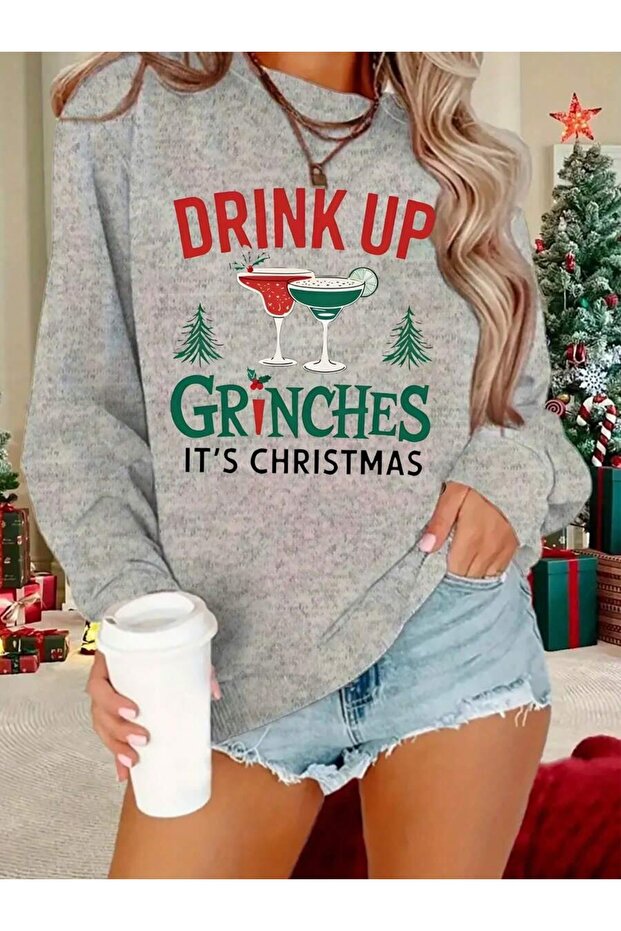 سويت شيرت نسائي من Drink Up مطبوع برقبة دائرية