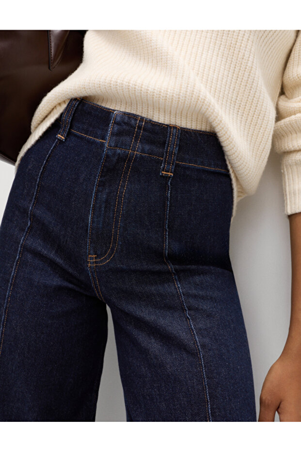 Dikişli Geniş Paça Jean - 4