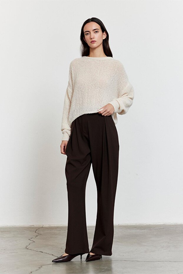 Arkadan Düğmeli Kazak Bej - 3