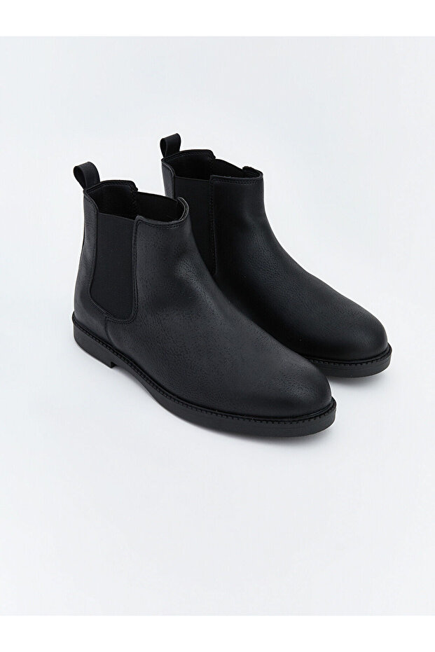 Black Leather-Look Men's Boots