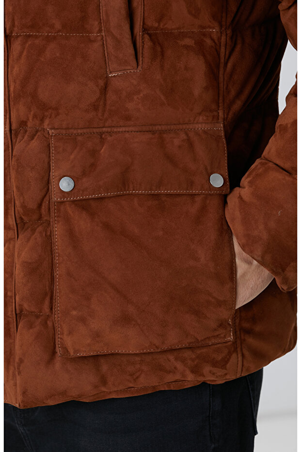 Tarçın Kapüşonlu Deri Kaban - 6