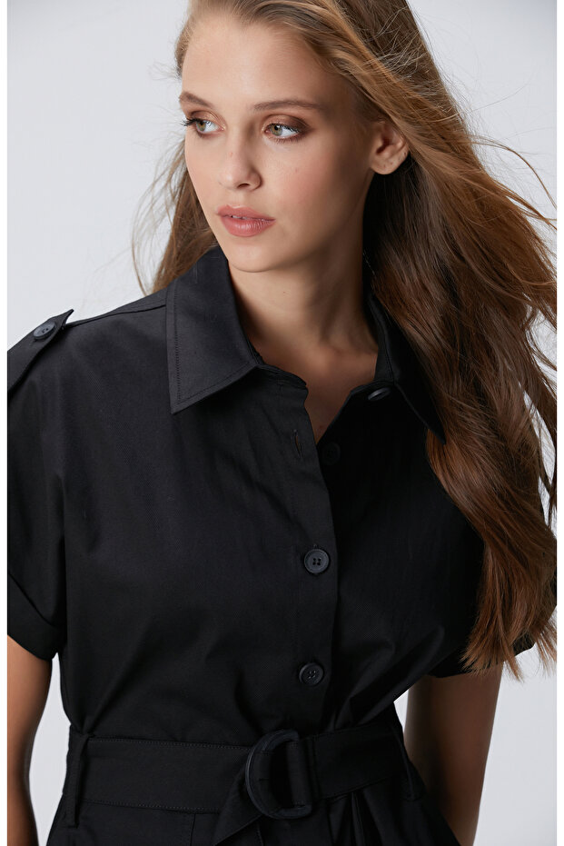 Siyah Diz Boy Elbise - 2