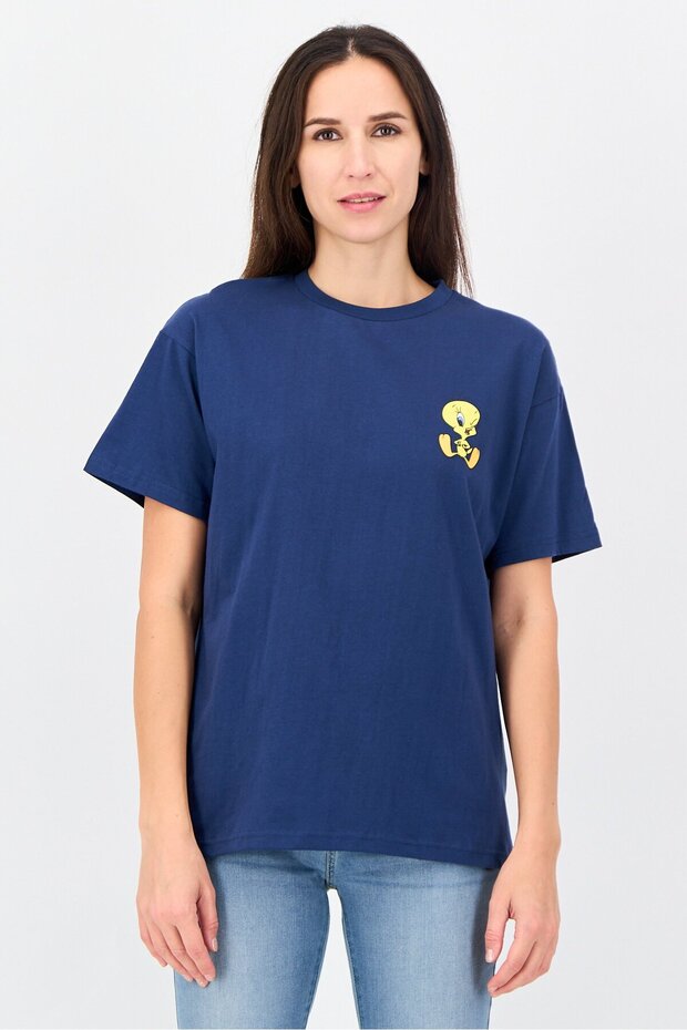 Looney Tunes Women Crew Neck Short Sleeve Graphic T-Shirt, Blue