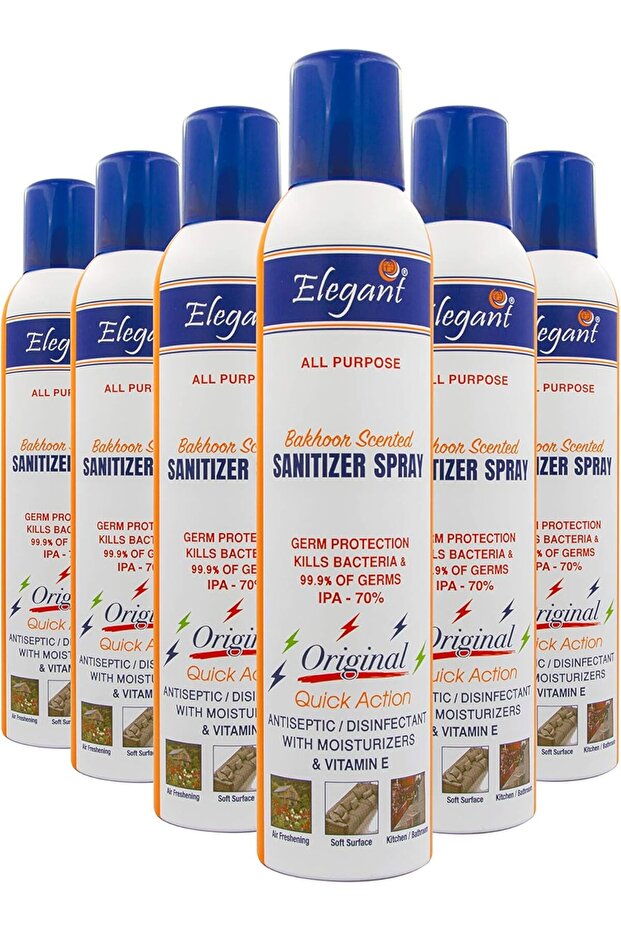 Elegant Hand Sanitizer Spray – 300ml – Pack of 6 – 70% IPA – Advanced Germ Protection