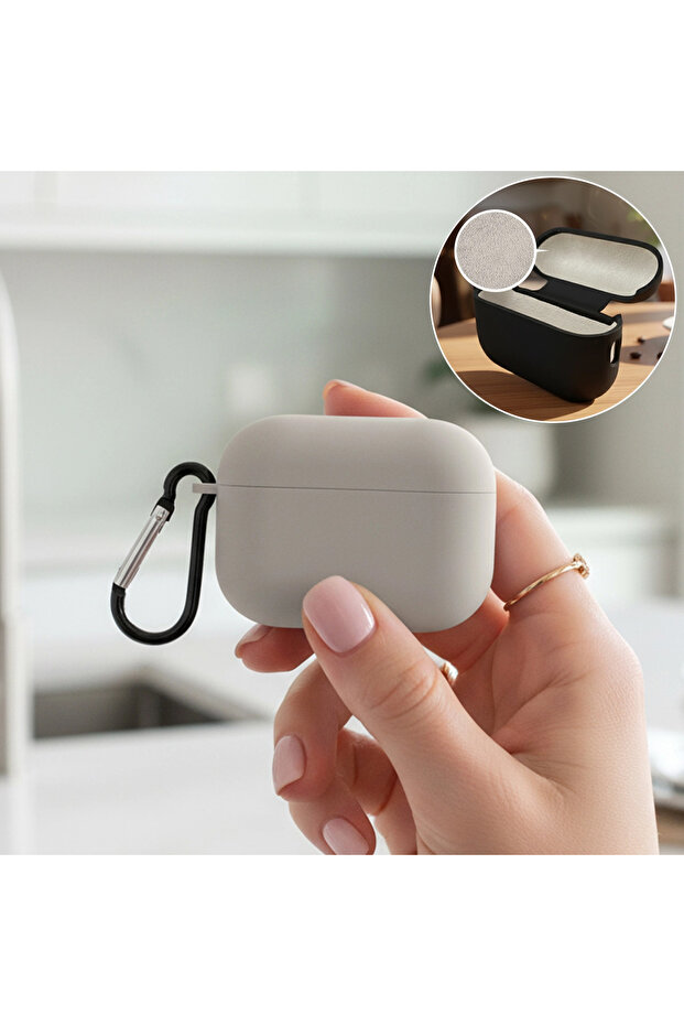 حافظة Apple AirPods Pro 3 مع حزام، لون رمادي