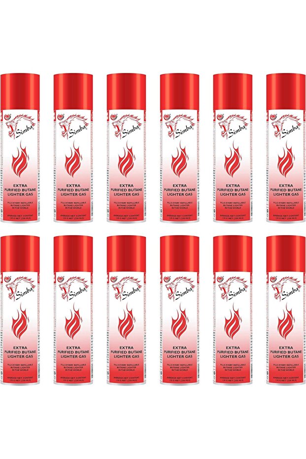 Set of 12 Simba Extra Purified Lighter Gas - 139g - 250ml - Lighter Gas Refill with Multi Nozzle