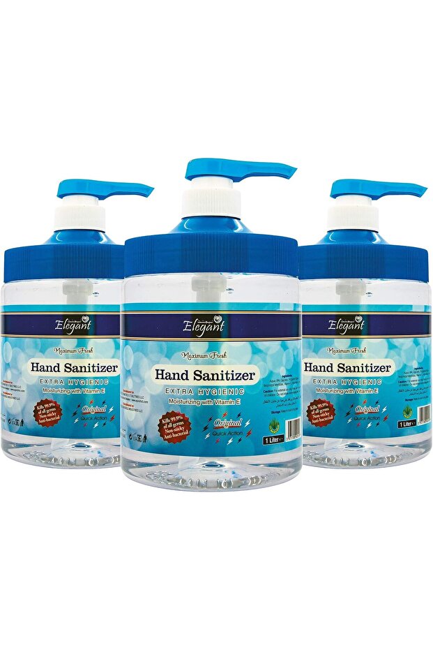 Elegant Hand Sanitizer Gel – 1 Liter – Pack of 3 (TRIPLE Pack) – 70% IPA – Moisturizers & Vitamin E