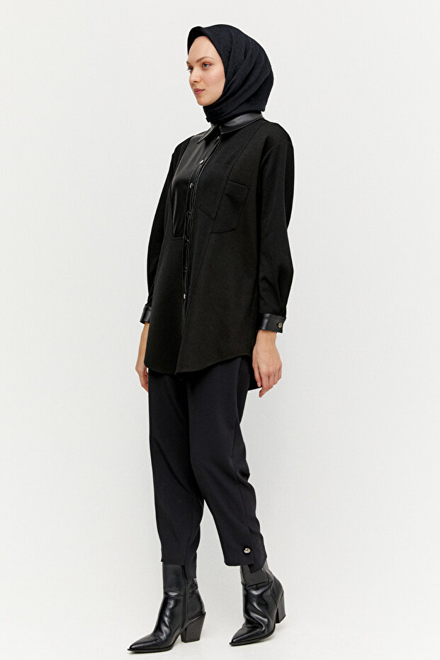 Deri Kombinli Örme Tunik - 2