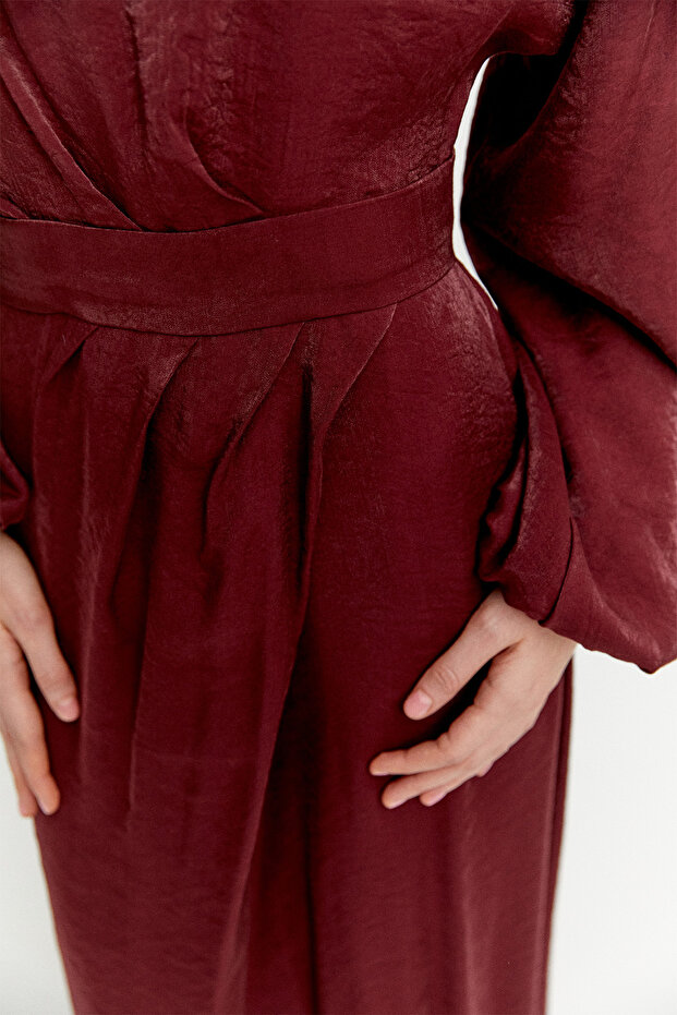 Drape Detaylı Jakarlı Elbise - 6