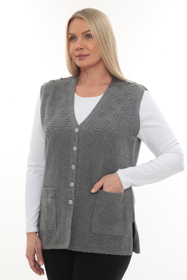 Women's Knitwear Pocketed Winter Thick Patterned Mother's Vest