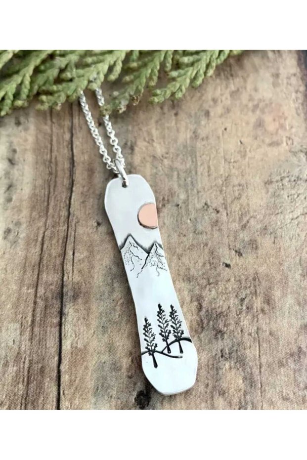 Camping Nature Themed Sun Tree Travel Themed Steel Pendant and Chain Bohemian Vintage Classic Necklace