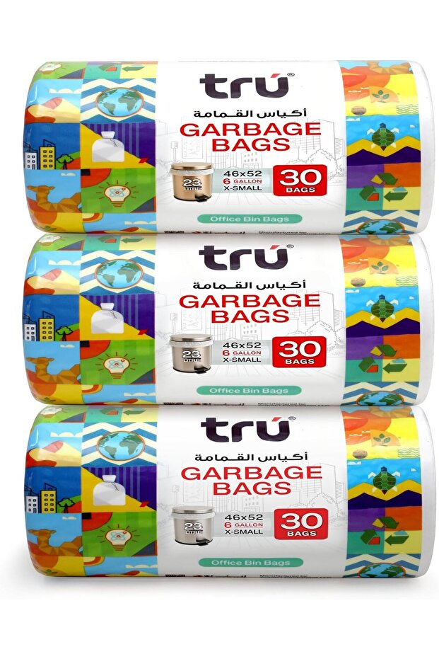 ® Garbage Bags Compact Roll White 46 x 52 cm 6 Gallon (30 pc x 3 Rolls) 90 bags