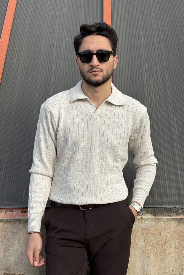 Men'S, Old Money Culture, Line Look, Polo Collar, Knitwear Sweater Pltk09