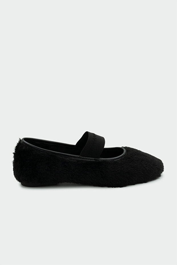 Creas Black Feather Women's Elastic Women's Ballerinas