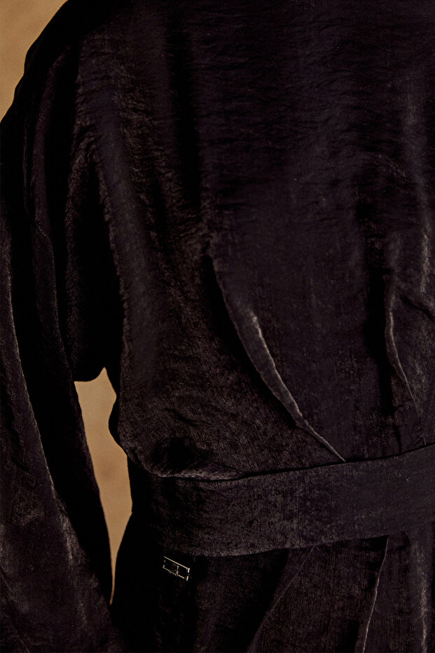 Drape Detaylı Jakarlı Elbise - 3