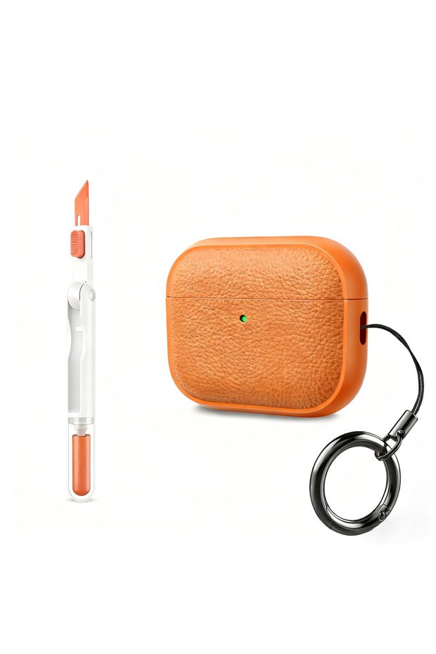 Tree Texture TPU Case for AirPods Pro 3 2025, with Hand Strap & Cleaner Pen Orange