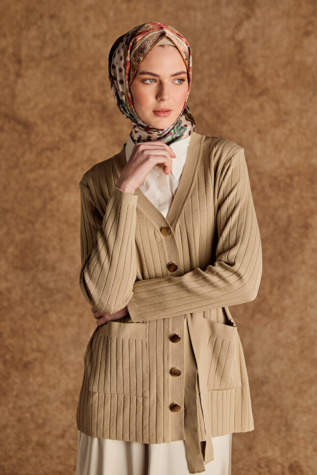 Çift Cepli Örme Triko Hırka - 3