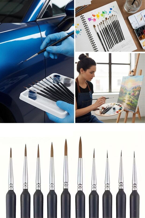 ® 10 Pieces Hobby and Car Touch-Up Brush Set – Fine Detail Painting, Model Making, and Vehicle Scratch Repair