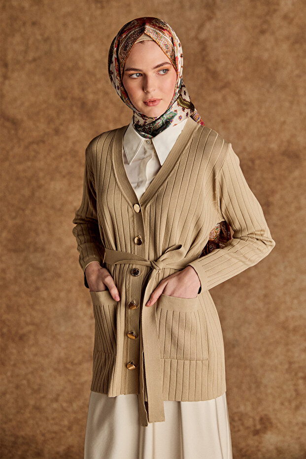 Çift Cepli Örme Triko Hırka - 2