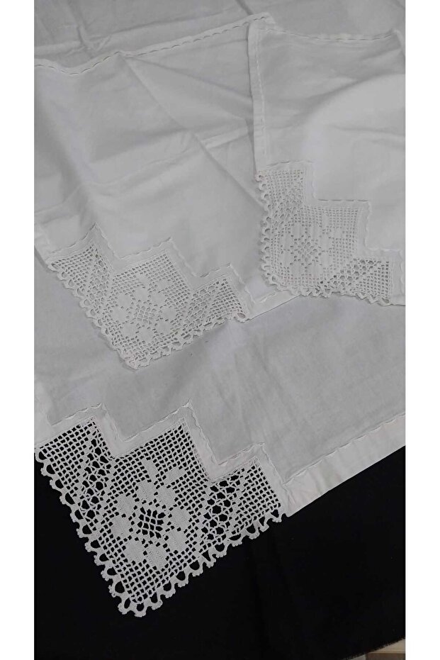 45 X 42 /2 Pieces/ 90 X 83 /1 Piece /White Akbil Fabric /Knitted from Lace-Edged Cotton Yarn
