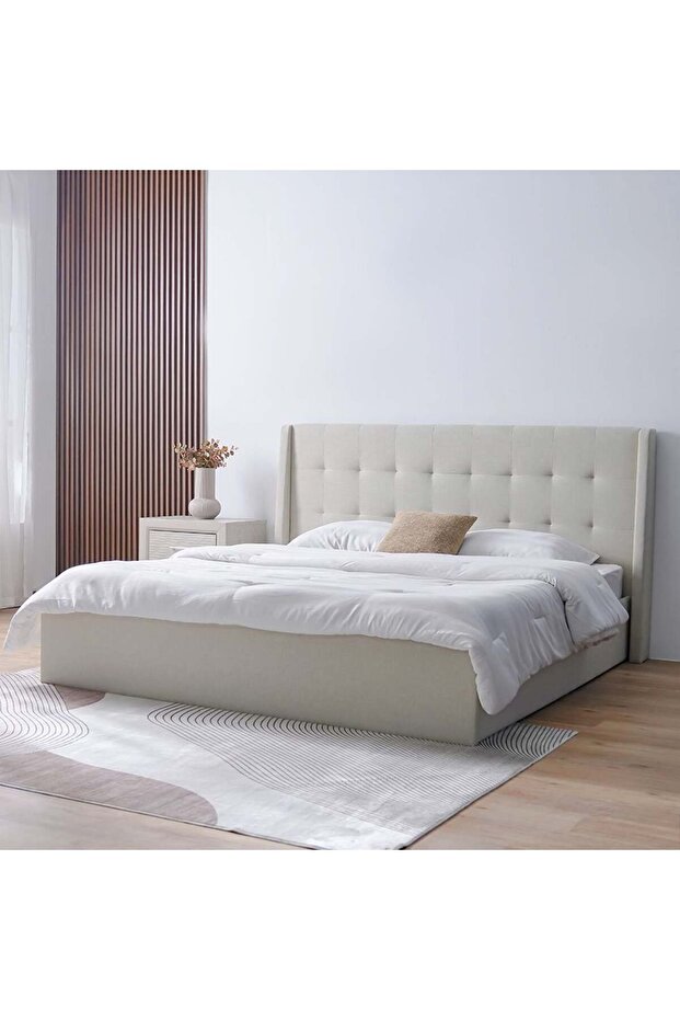 Supreme Twix 160x200 Upholstered Bed in Beige - Stylish Queen Bed with 2-Year Warranty