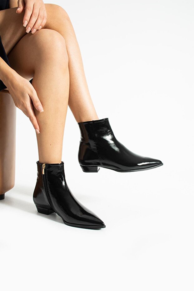 Women's Genuine Leather Boots Black Patent Leather