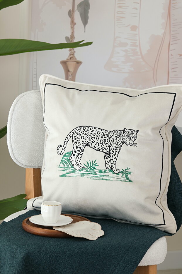 Tiger Throw Pillow - White Velvet Cover