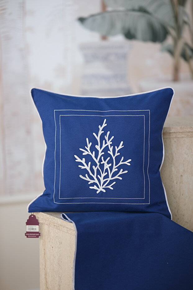 Coral Velvet White-Blue Throw Pillow Cover