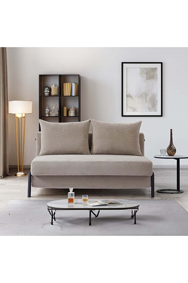 Jameson 2-Seater Fabric Sofa Bed - Beige, Durable Solid Wood, 151.5x97x71cm, 2-Year Warranty