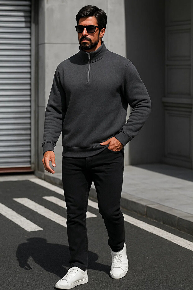 Men's Trend Oversized Anthracite Zippered Sweatshirt