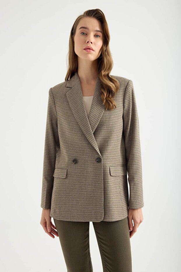 Wool Houndstooth Blazer Jacket - 5