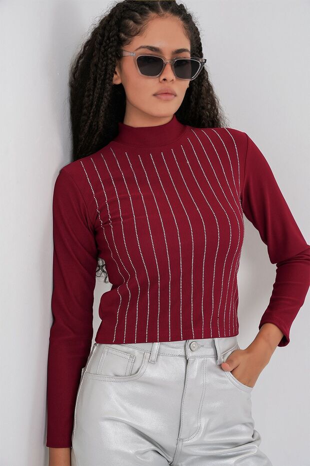 Bdart Stoned Mock Neck Long Sleeve Top