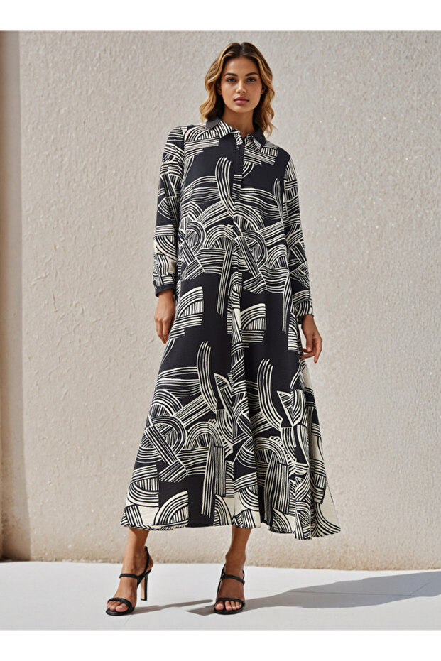 Printed Shirt Women Dress with Collar