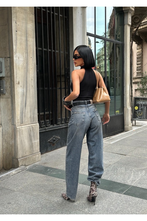 Női bő szabású farmer magas derekú Palazzo rugalmas farmernadrág - 5