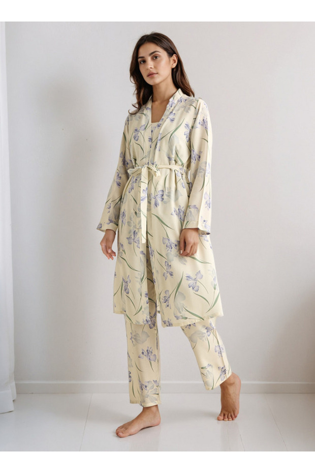 Pyjama Set with Robe Sleeveless Top & Pyjamas