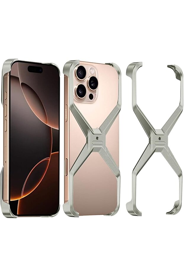 X-Shaped Aluminum Frameless Case for iPhone 16 Pro Max (Titanium)
