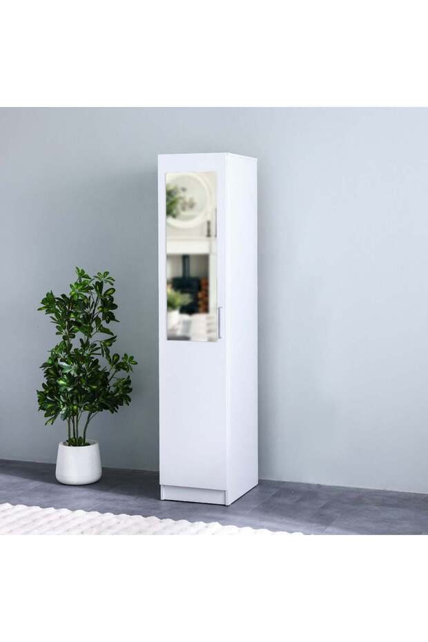 Supreme 1-Door Wardrobe with Mirror - White, Engineered Wood, 3 Shelves, 2-Year Warranty