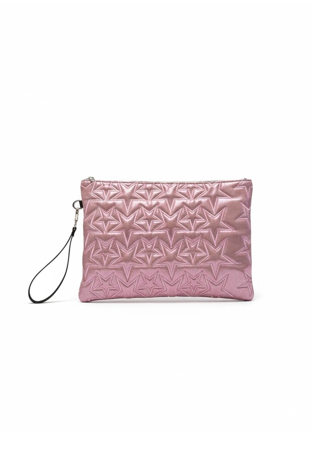 Star Patterned Pink Portfolio Bag with Strap, Handbag and Wallet