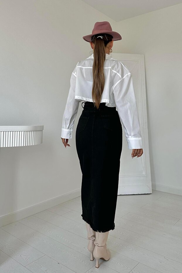 Yırtmaçlı Midi Etek - 3