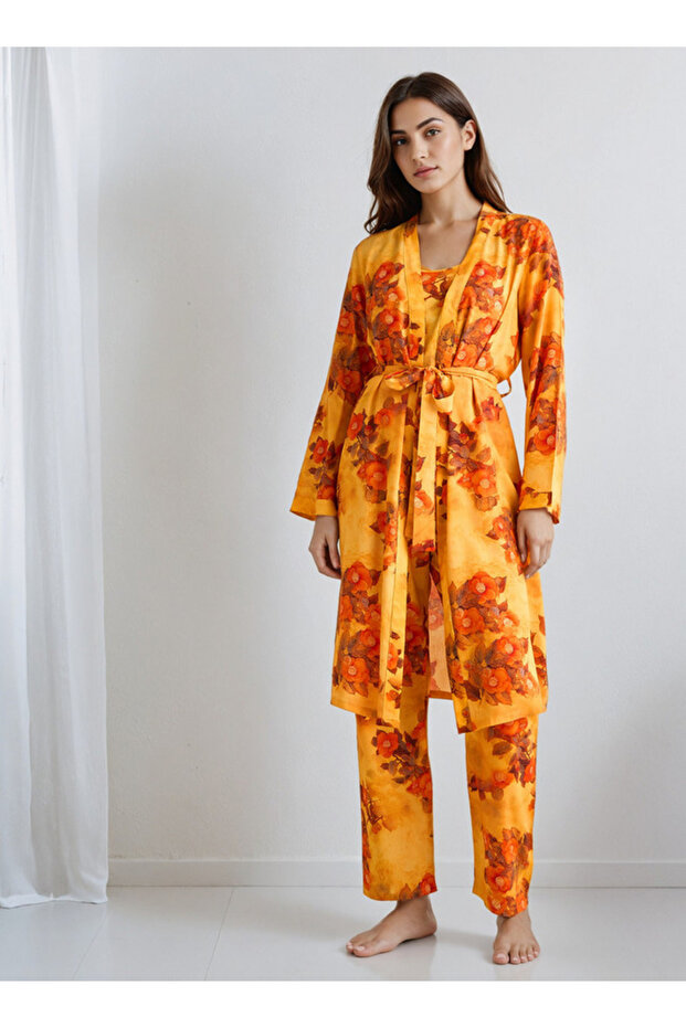 Pyjama Set with Robe Sleeveless Top & Pyjamas