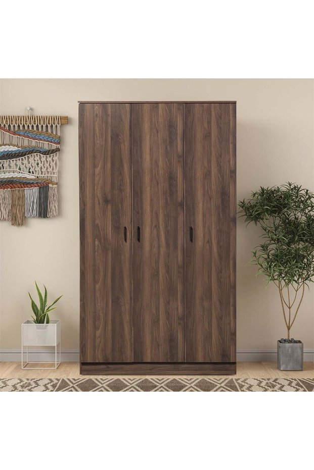 Gamorah 3-Door Wardrobe - Columbia Dark Brown, Engineered Wood, 5 Shelves, 120x55x210cm